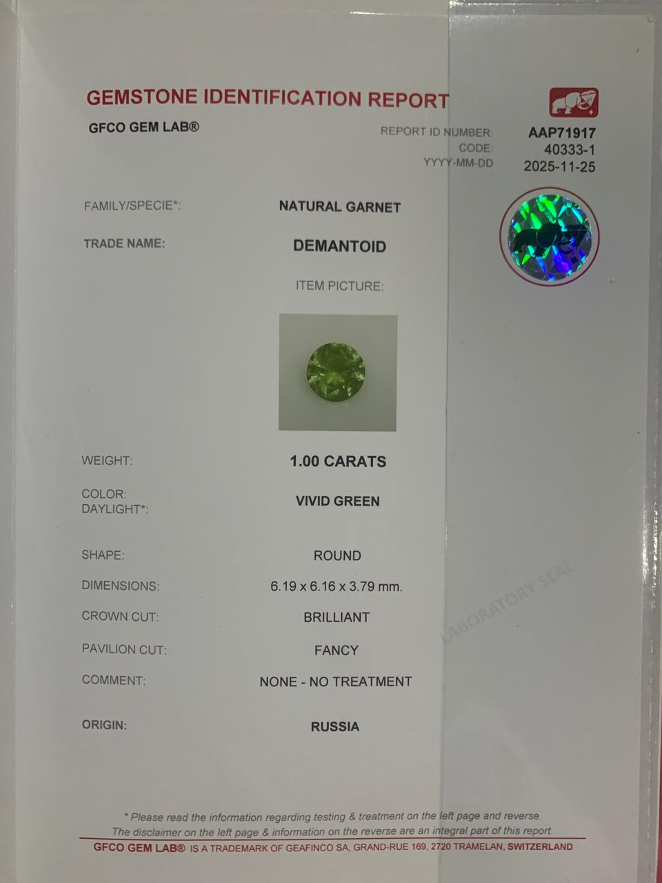 1 cts, Faceted Russian demantoid garnet