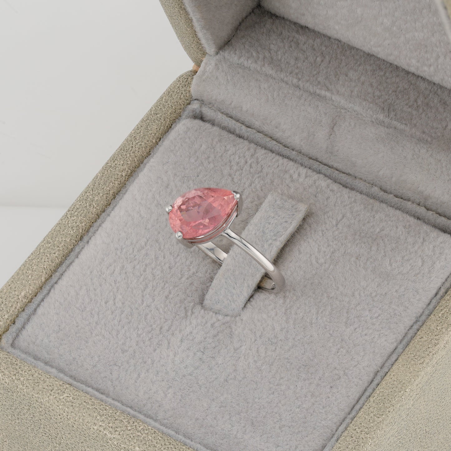 Faceted orange pink tourmaline silver ring 7 size