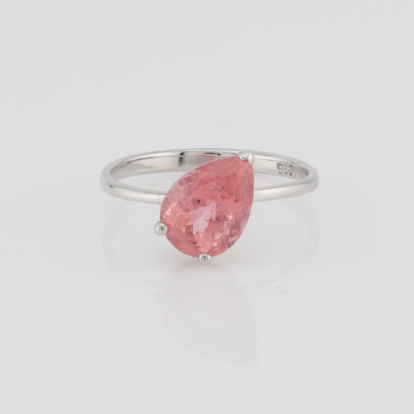 Faceted orange pink tourmaline silver ring 7 size