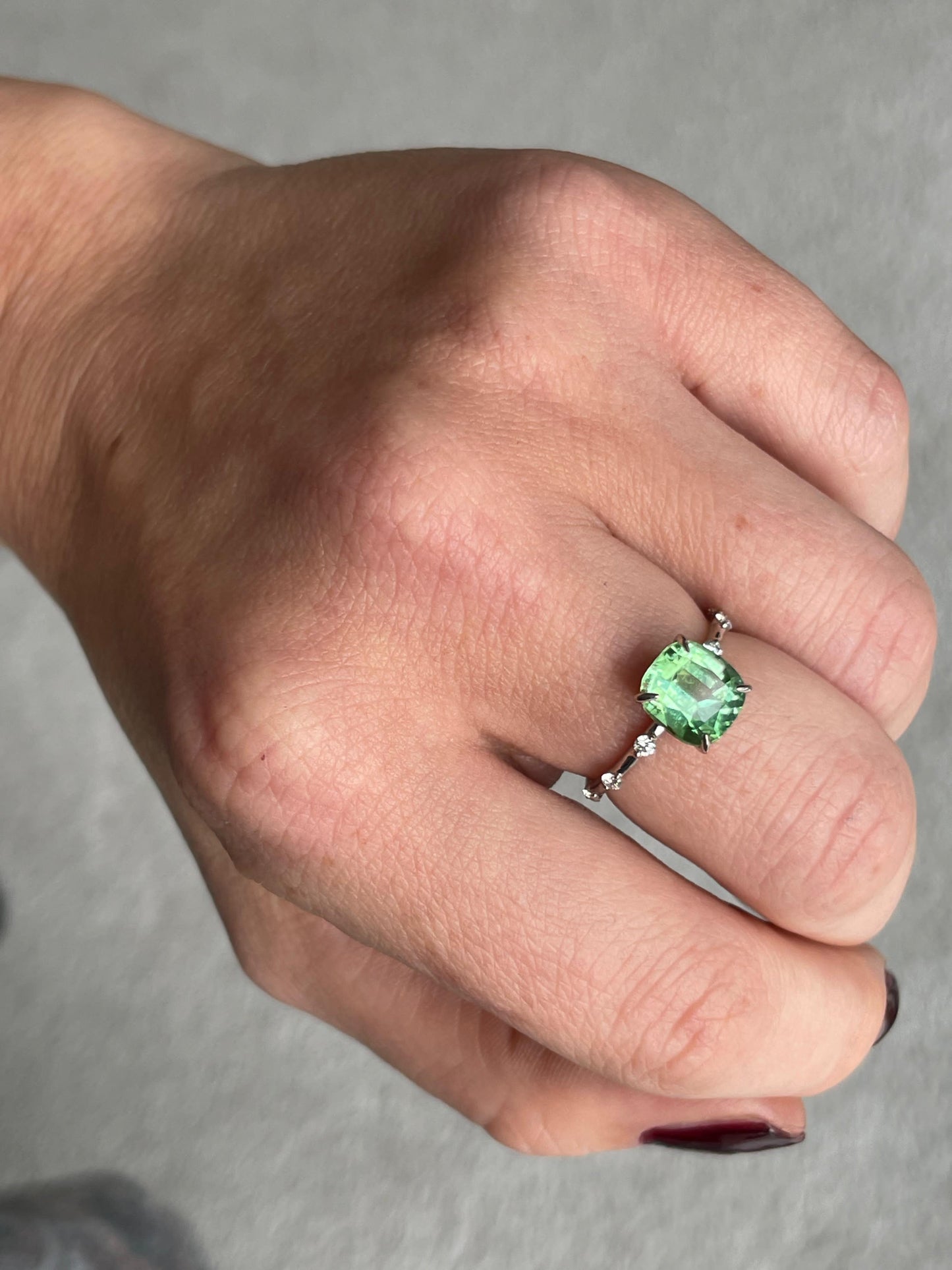 Faceted mint tourmaline diamond band golden ring