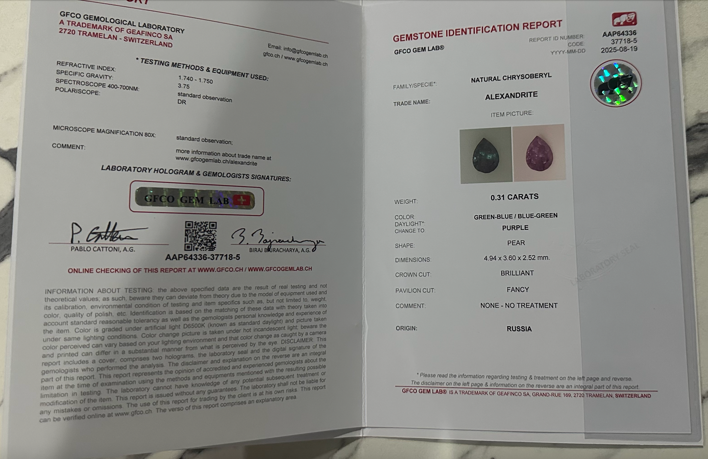 Rare 0.31 ct Faceted Russian Alexandrite with Striking Color Changing