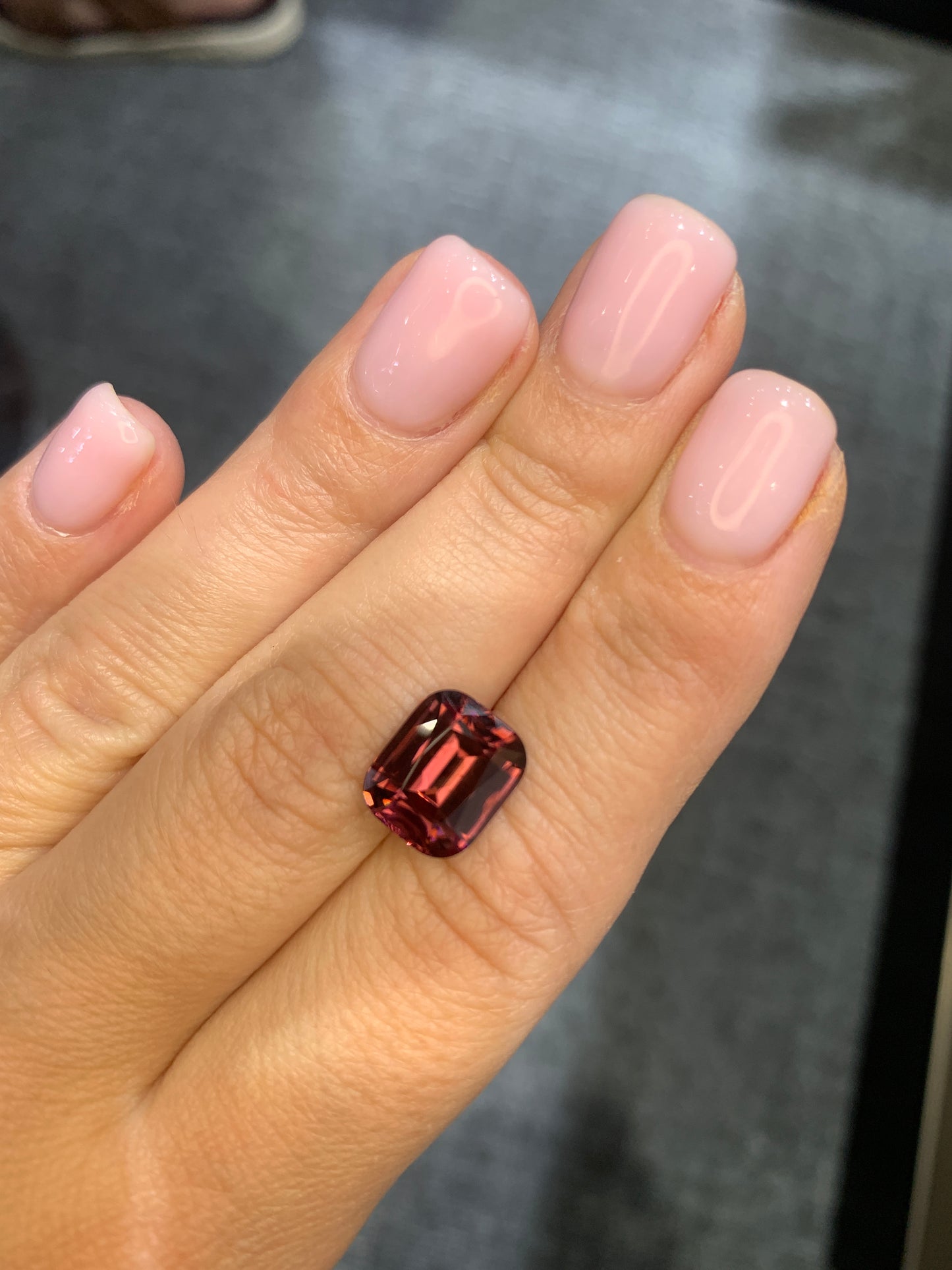 7.15 cts, Faceted red zircon, cushion cut