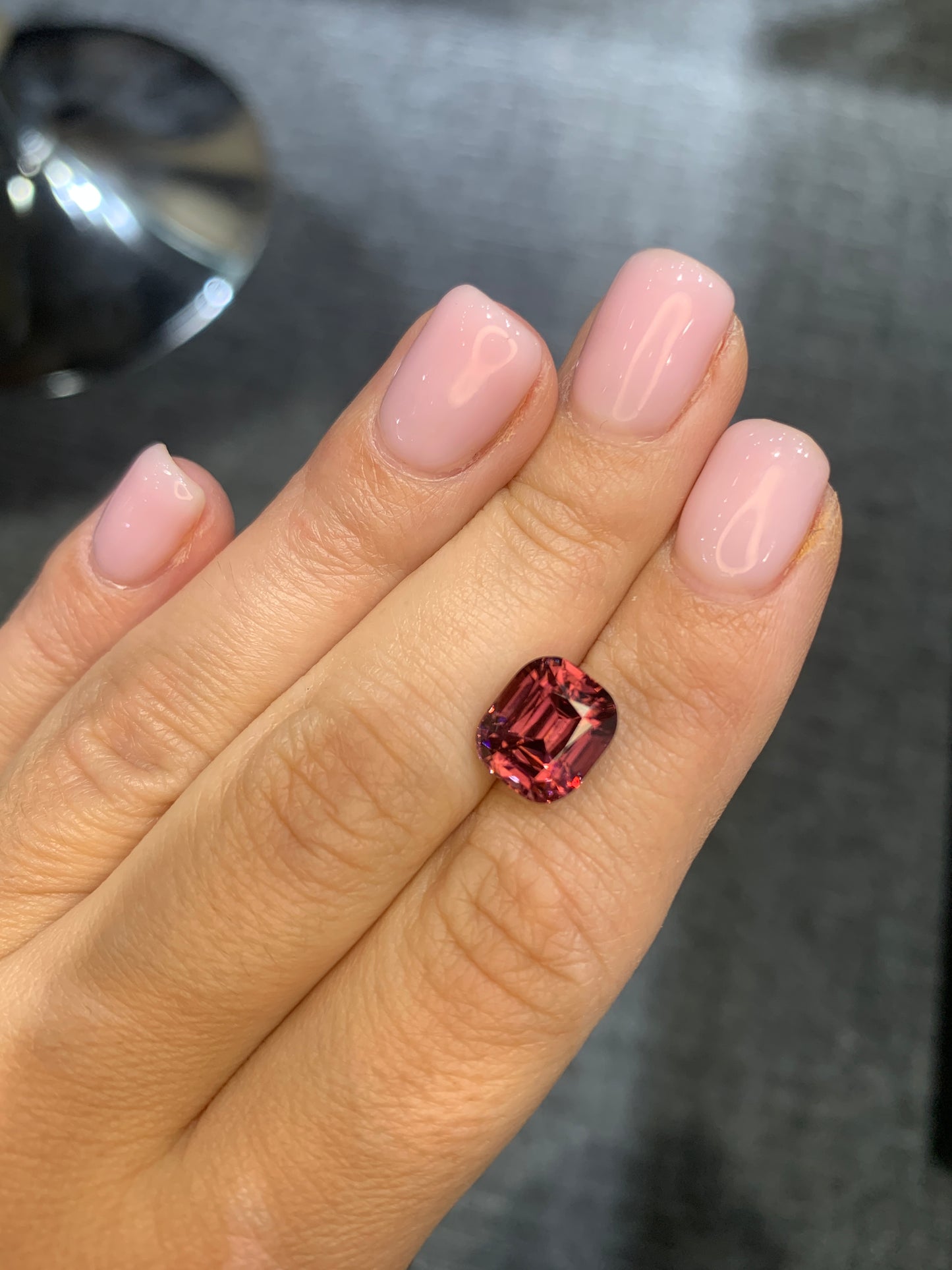 7.29 cts, Faceted red zircon, cushion cut