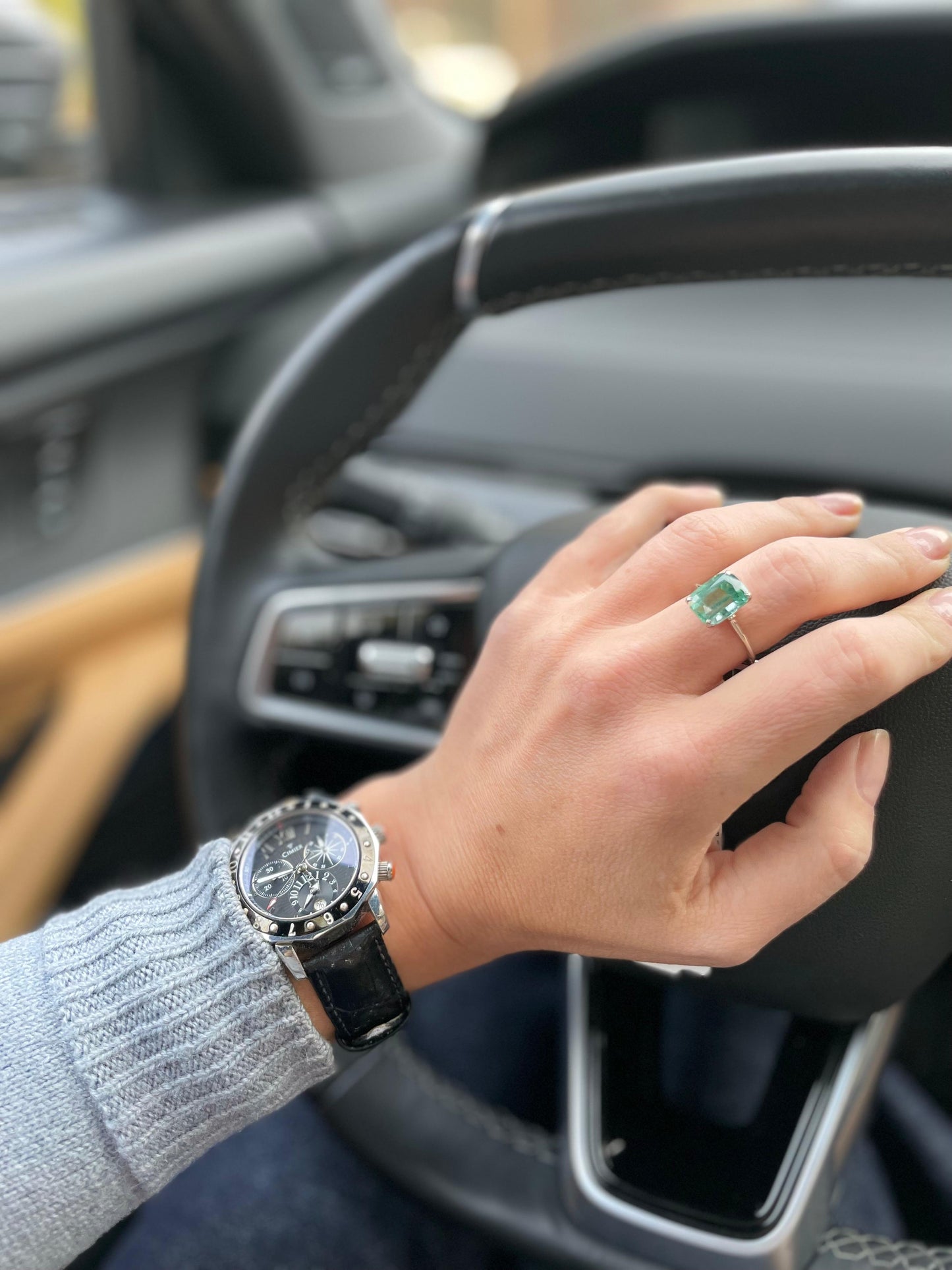 Faceted sea foam tourmaline golden ring