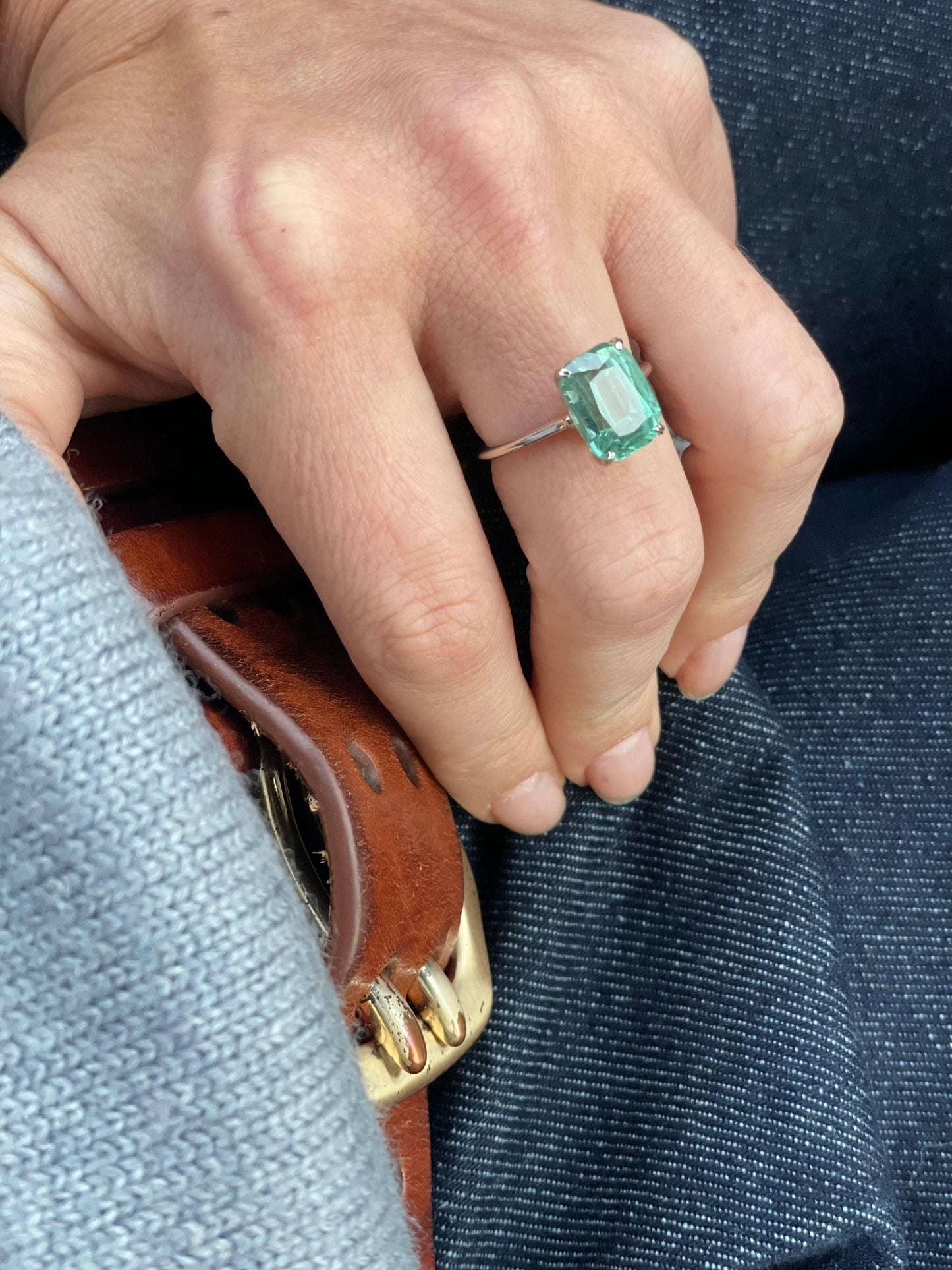 Faceted sea foam tourmaline golden ring