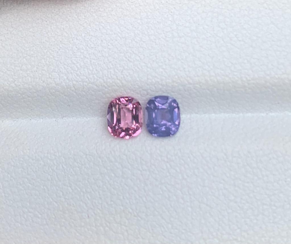 Faceted spinel pair of different colors 0.97 carats