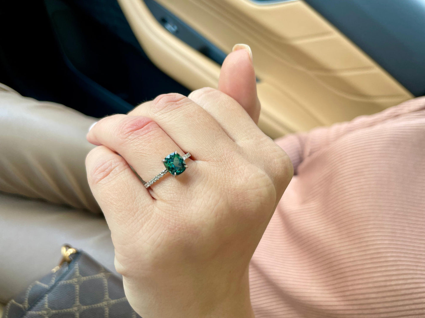 Faceted blue lagoon tourmaline diamond band golden ring