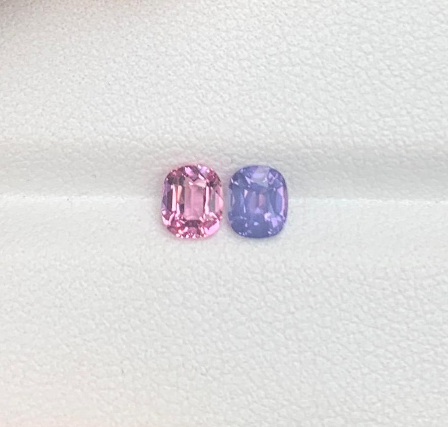 Faceted spinel pair of different colors 0.97 carats