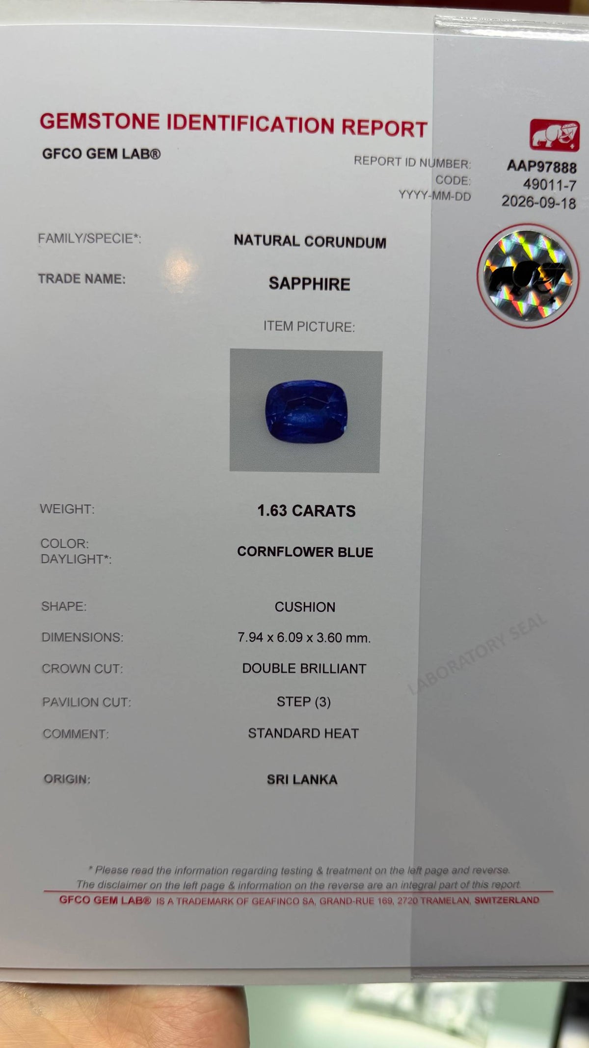 1.63 CTs, Faceted cornflower blue sapphire amazing color, good cut