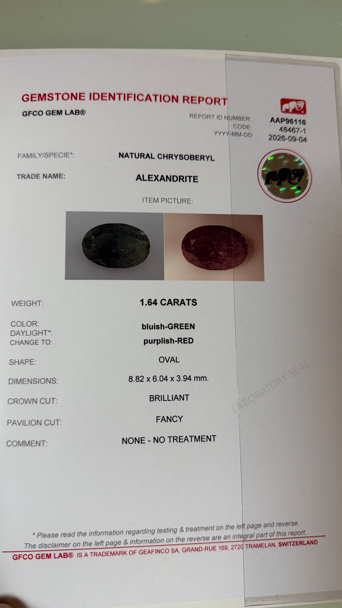 1.64 CTs, Certified Faceted Russian alexandrite