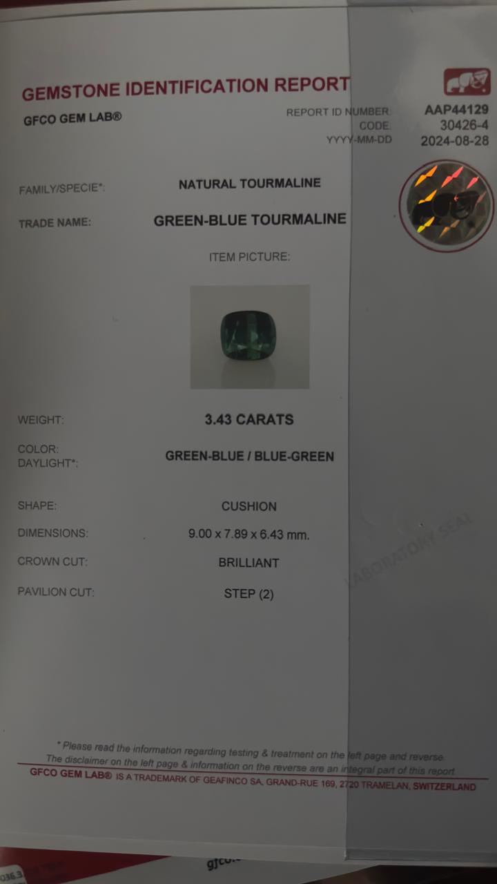Bluish green faceted tourmaline diamond golden ring