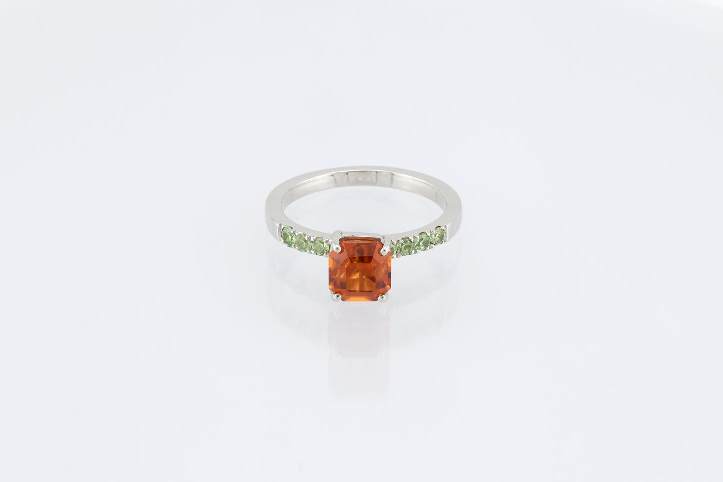 Faceted orange garnet silver ring