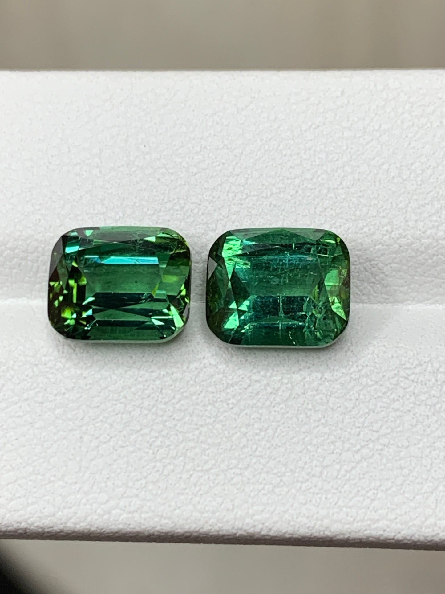 Faceted tourmaline pair, afghan green faceted tourmaline pair 9 ct