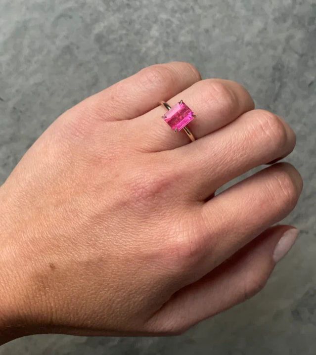 Ring with Barbie pink tourmaline golden ring 6 size