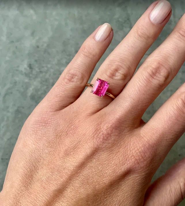 Ring with Barbie pink tourmaline golden ring 6 size