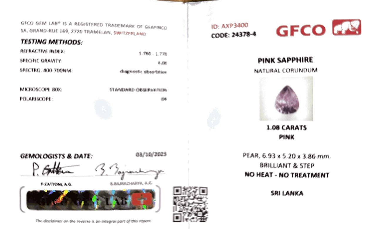 Pink faceted sapphire 1.08 ct