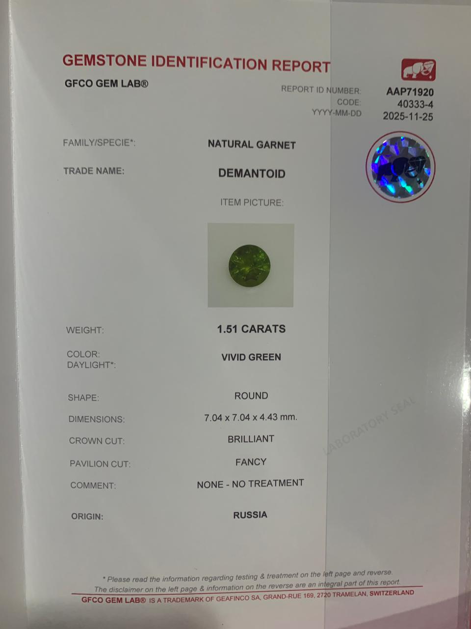 1.51 cts Faceted Russian demantoid garnet