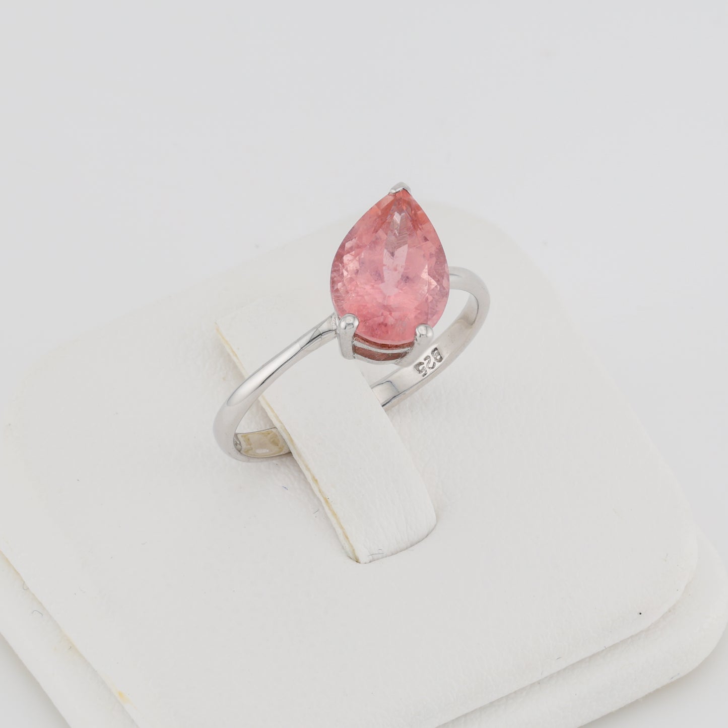 Faceted orange pink tourmaline silver ring 7 size