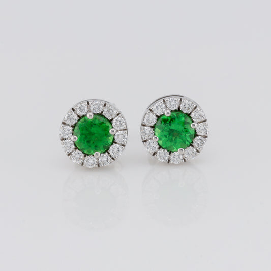 Faceted tsavorite diamond stud earrings
