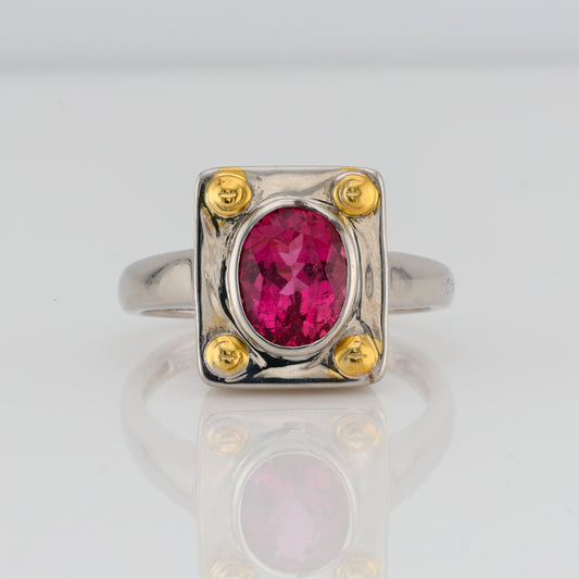 Faceted rubellite tourmaline silver ring, 2.5 cts