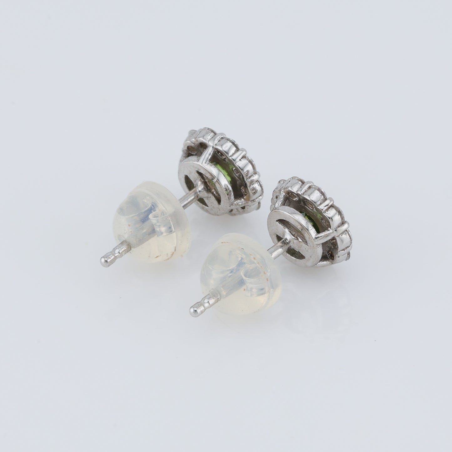 Faceted demantoid garnet white gold with diamonds stud earrings