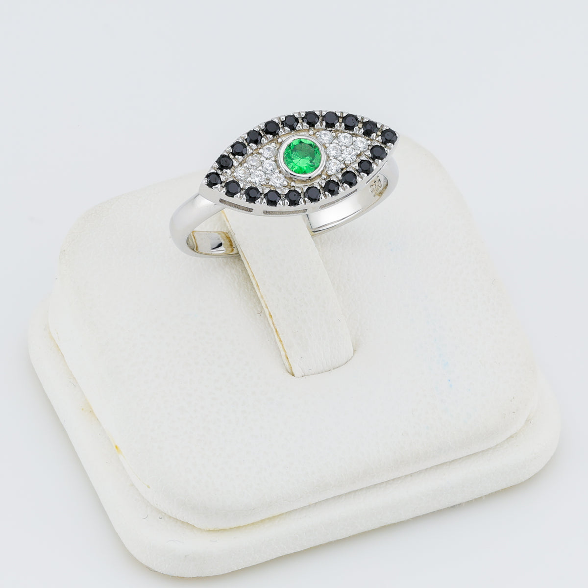 Faceted tsavorite evil eye silver ring
