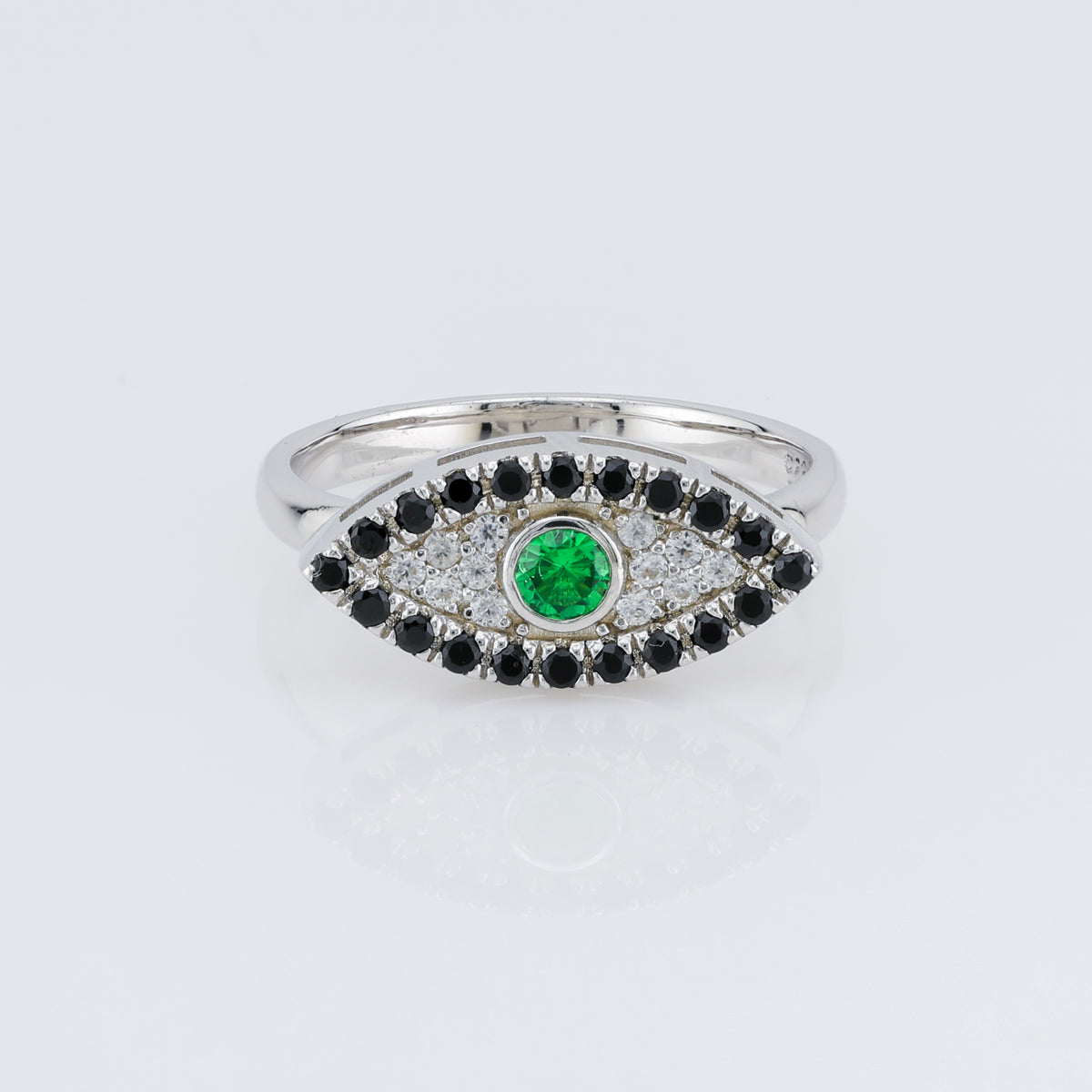 Faceted tsavorite evil eye silver ring