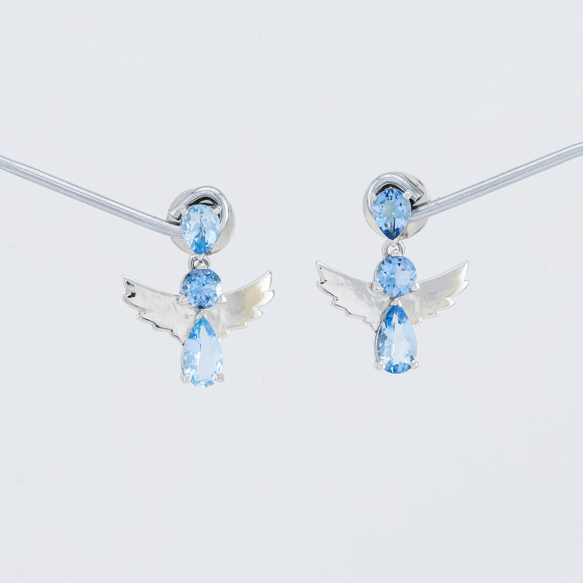 Natural aquamarine angel silver earrings
