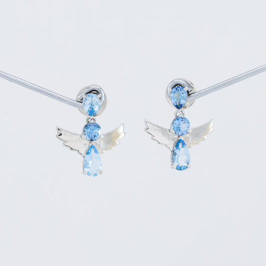 Natural aquamarine angel silver earrings