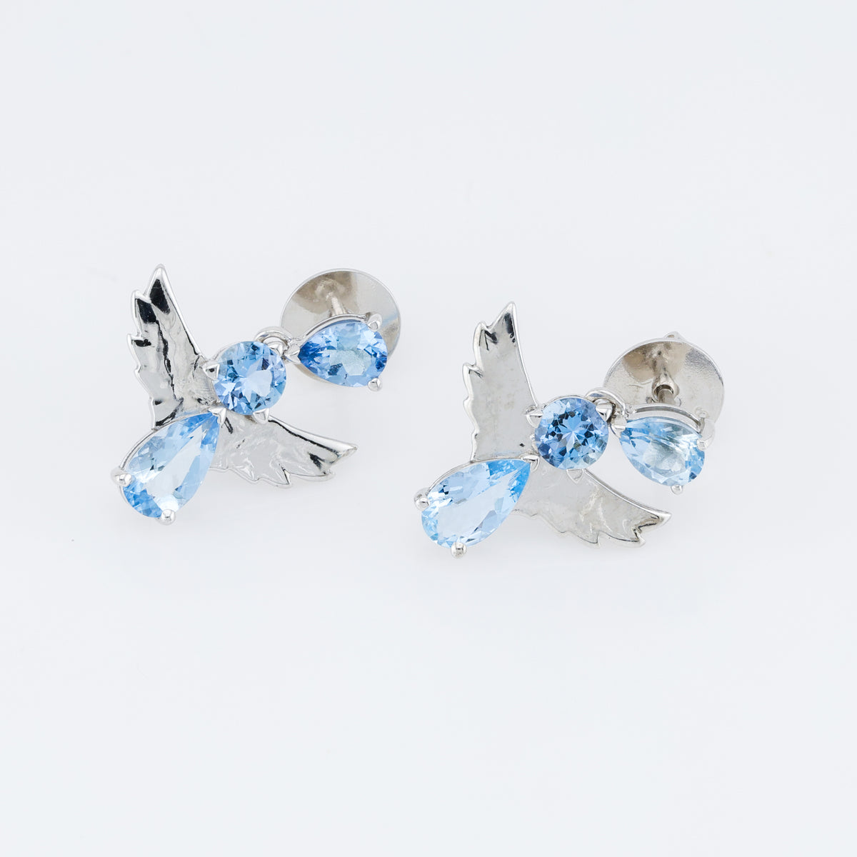 Natural aquamarine angel silver earrings
