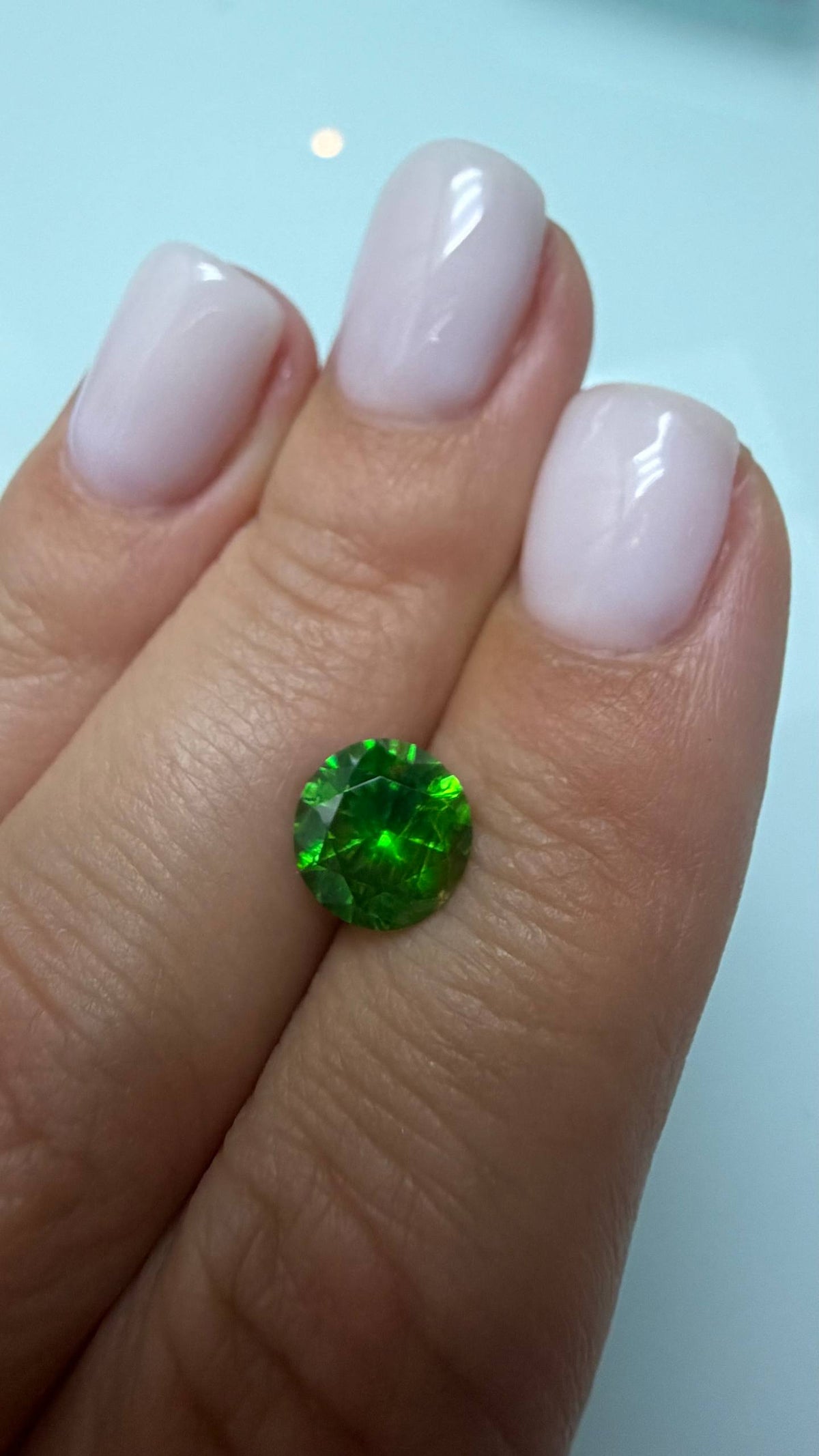 2.16 CTs, Vivid green faceted Russian demantoid garnet