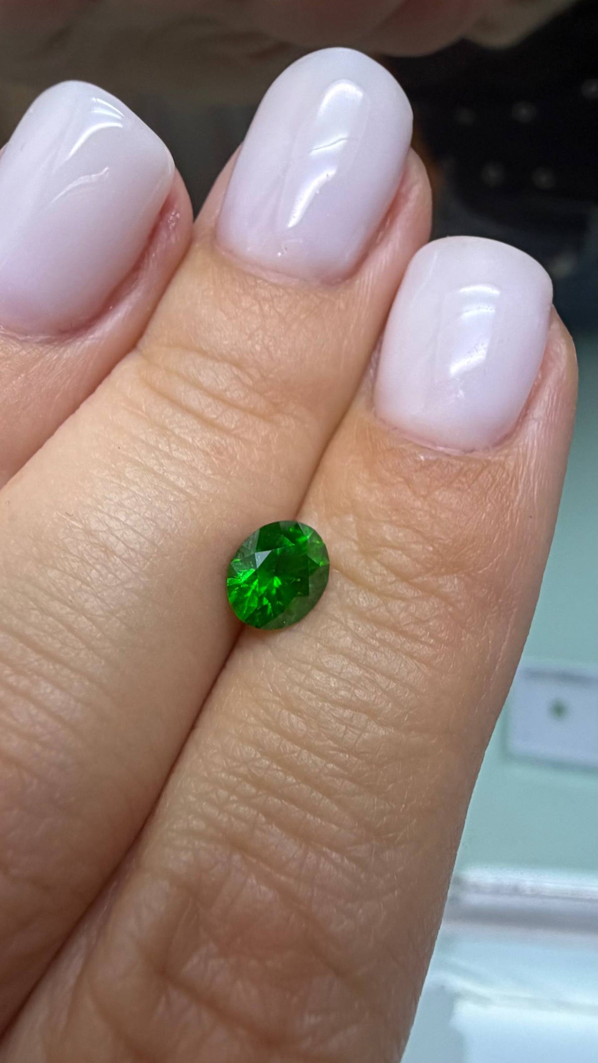 1.09 CTs, Vivid green faceted Russian demantoid garnet