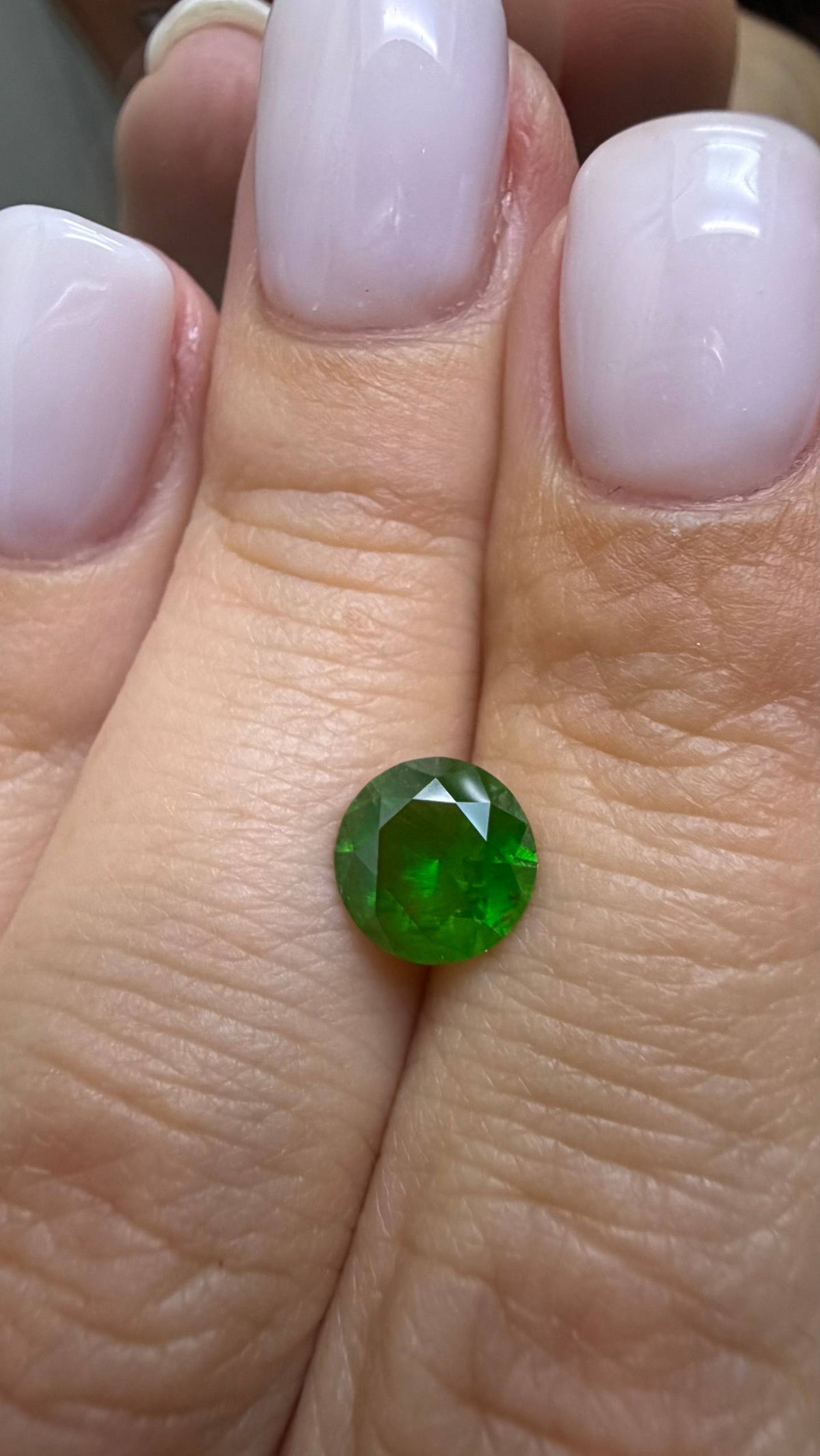 1.66 cts, Vivid green faceted Russian demantoid garnet
