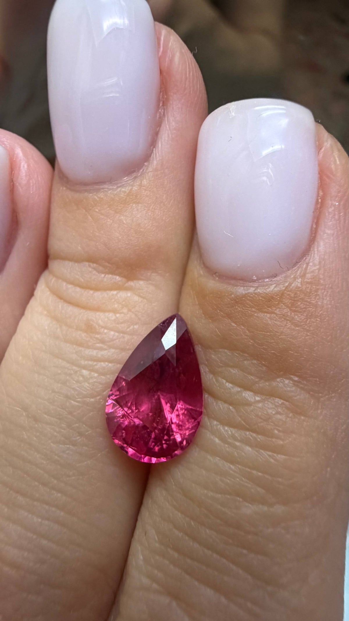 3 CTs, Vivid pink Mahenge spinel pear shape