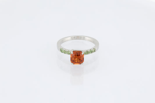 Faceted orange garnet silver ring