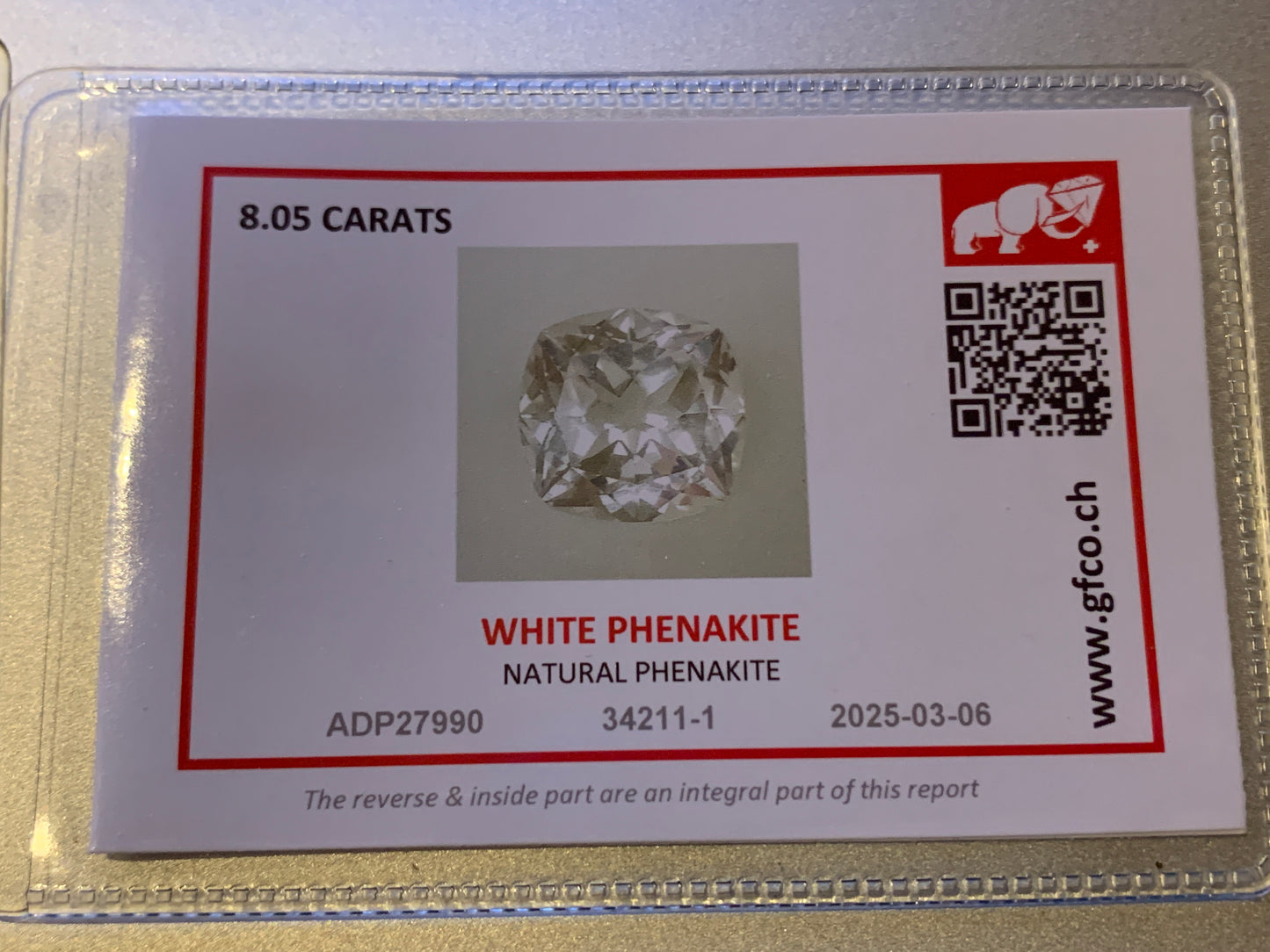 Rare 8.05 cts faceted russian phenakite, GFCO certificate