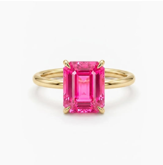 Ring with Barbie pink tourmaline golden ring 6 size