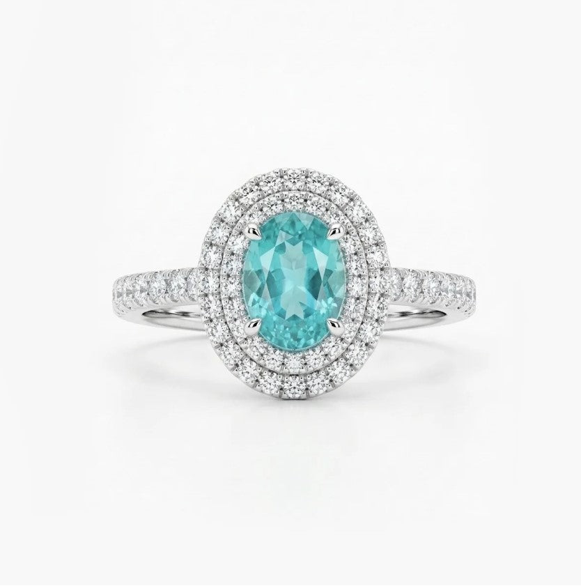 Ring with neon-blue Paraiba tourmaline