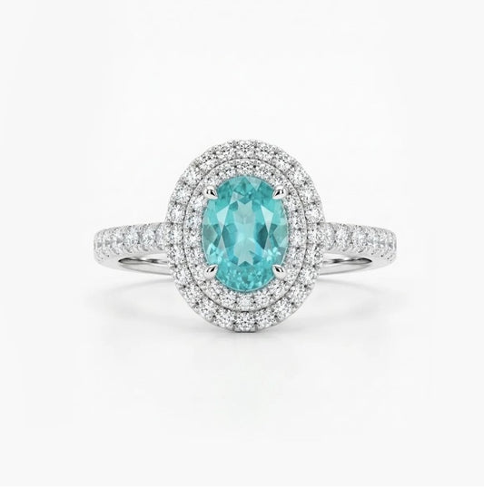 Ring with neon-blue Paraiba tourmaline