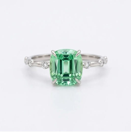 Faceted mint tourmaline diamond band golden ring