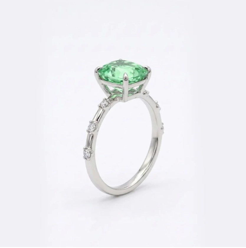 Faceted mint tourmaline diamond band golden ring
