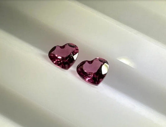 A pair of faceted rubellite tourmalines in the shape of a heart 0.92 ct
