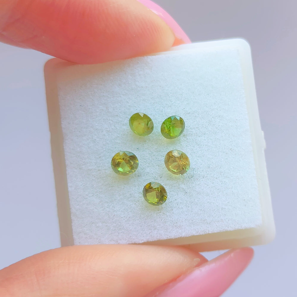 Faceted demantoid garnet set